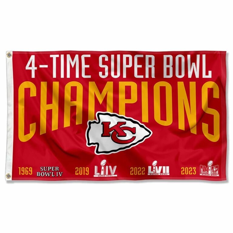 Kansas City chiefs 4 time flag end zone flags Super Bowl champions